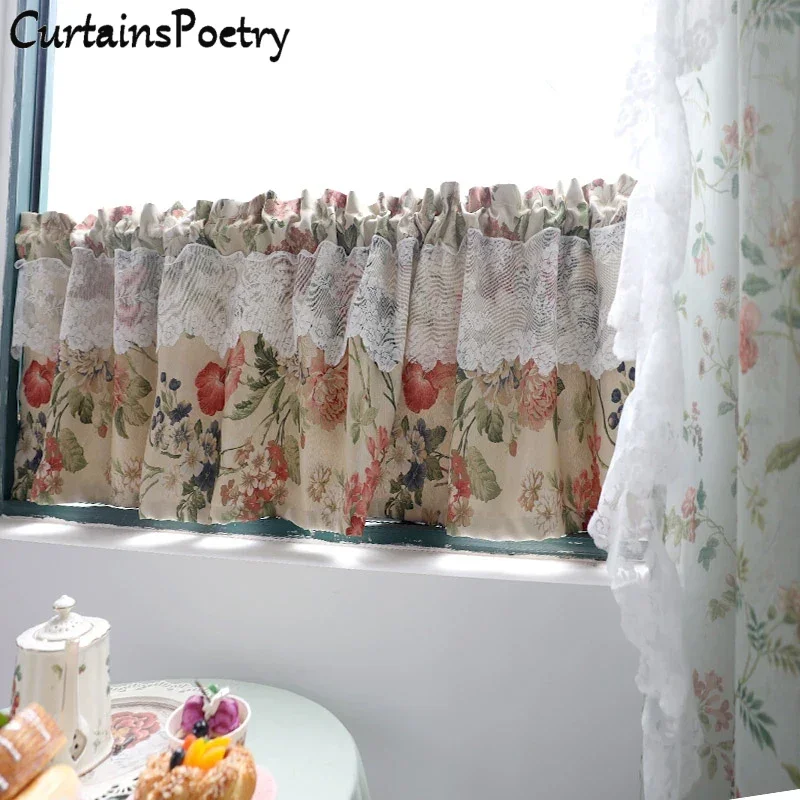 

Colorful Floral Kitchen Curtains Flower Plant Wildflower with Lace Short Window Curtain Farmhouse Rod Pocket Drapes Tier Curtain