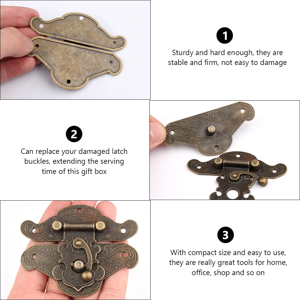 

10 Sets Zinc Alloy Yuanbao Buckles Durable Wooden Boxes Straw Hat Latches Case Hardware Jewelry Box Hasp Replacement