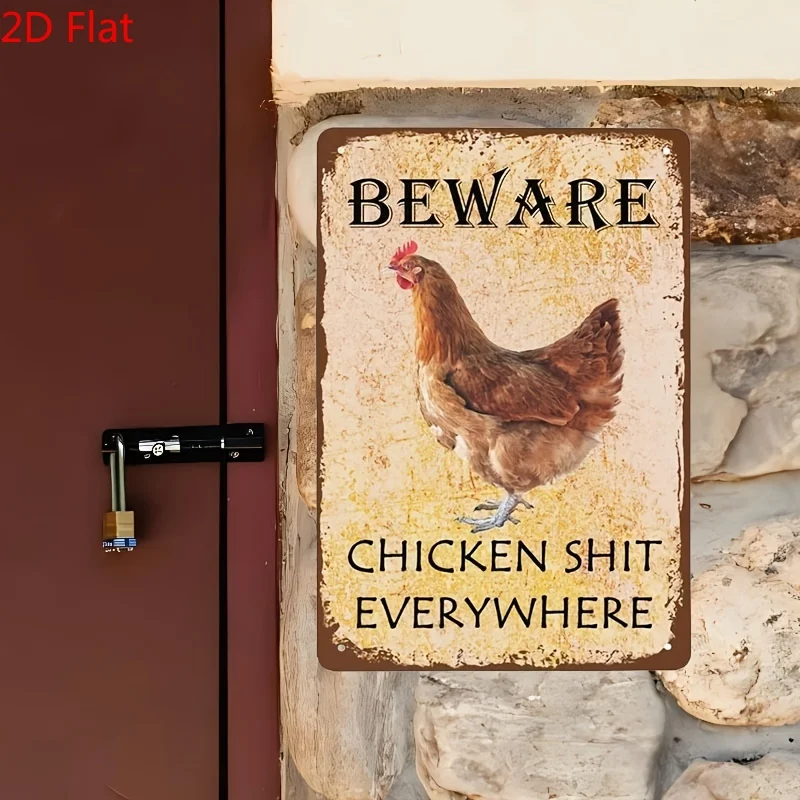 Be Careful Retro Chicken Manure Iron Sheet Wall Sign, Funny Farm Coop Decor for Home Kitchen Outdoor Use, 8x12 Inch, 1pc Garden!