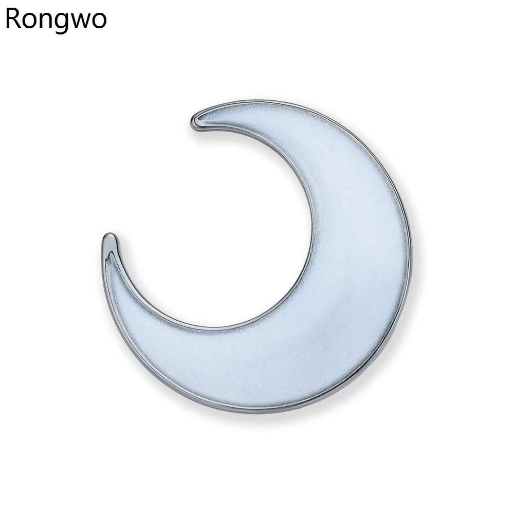 Rongwo Enamel Moon Brooch Pins Luxury Alloy Crescent Shape Lapel Pin Jewelry Badge Accessories Gifts for Women Girls