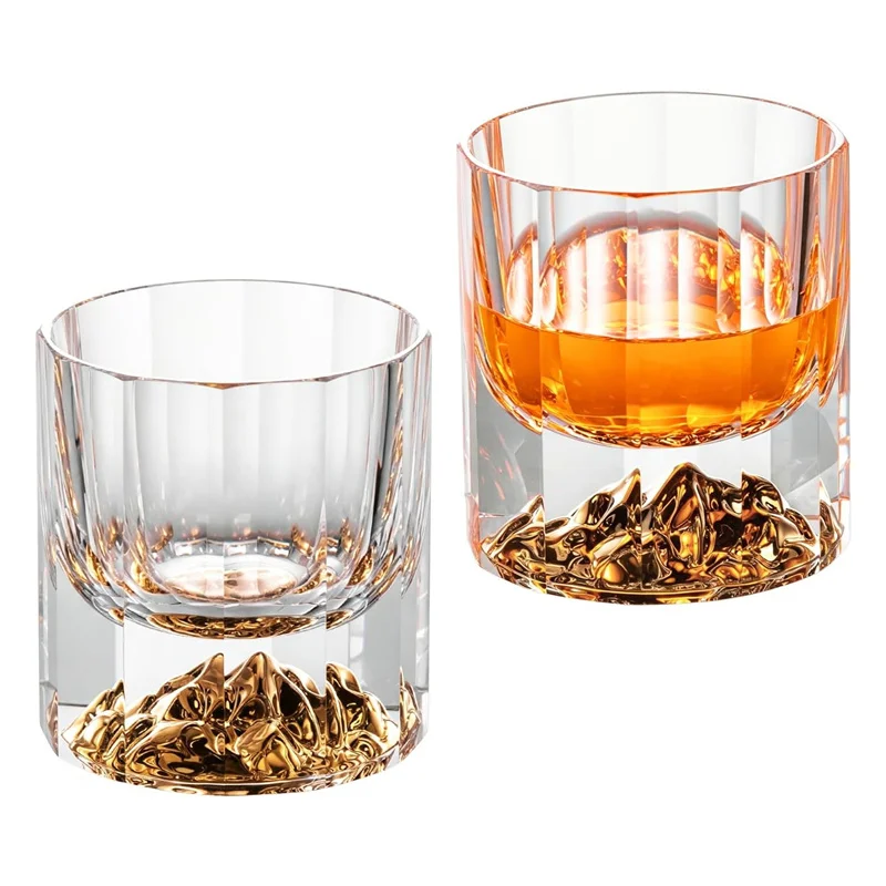 Luxury Whiskey Glasses Golden Mountain Bottom Hexagonal Geometry Crystal Tumbler Cup Soju Vodka Scotch Whisky Mug Dropshipping