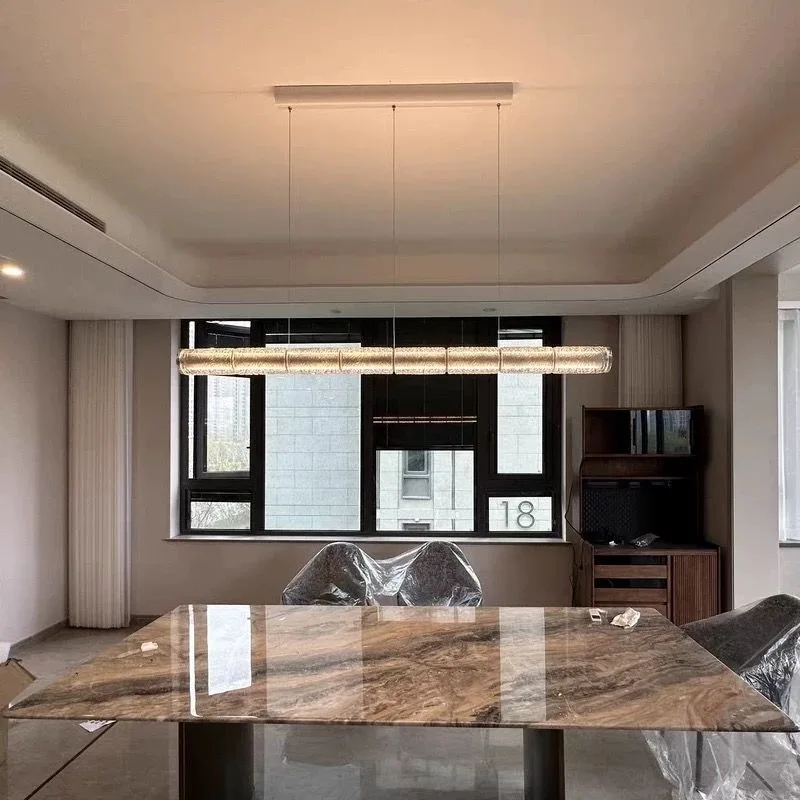 

Nordic simplicity hardware long strip one-line glass chandelier lustre Ceiling for Dining room bar Kitchen island lighting