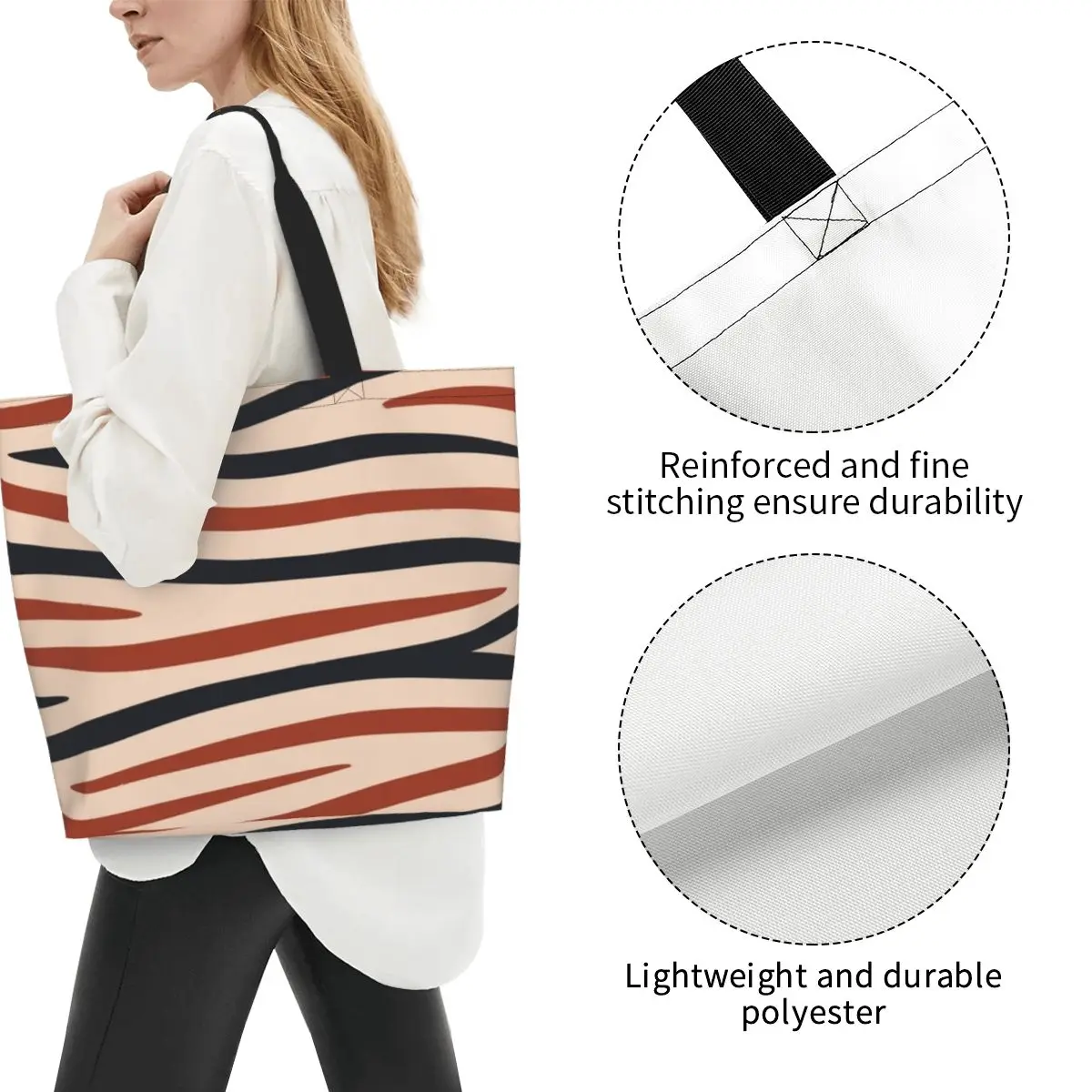 Zebra Animal Print Terracotta And Navy Shopping Tote Bag Canvas Large Capacity Shoulder Bags Shopper Grocery Handbag for Women