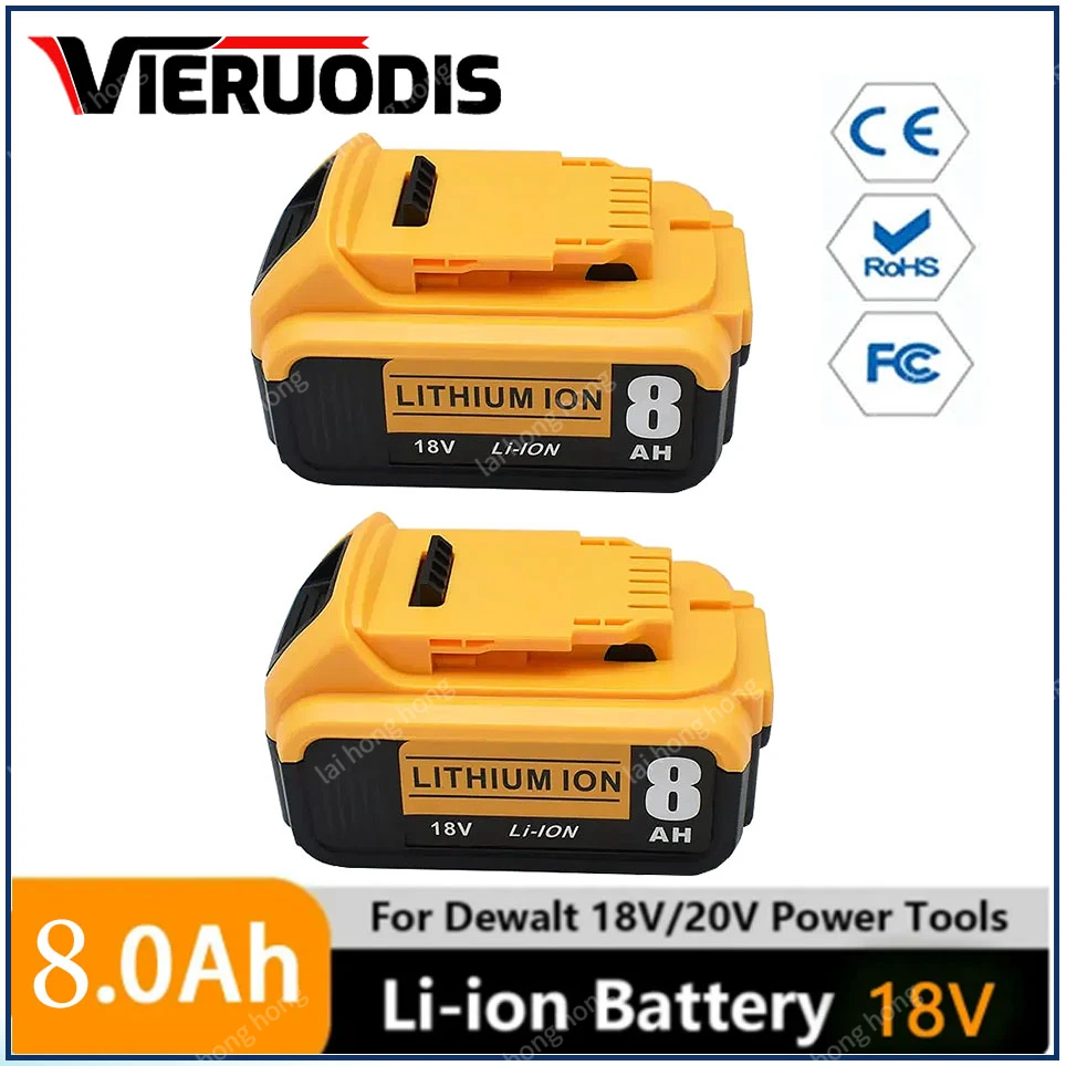 

100% New For DeWalt 18V/20V 8.0Ah 6.0Ah Rechargeable Power Tools Battery with LED Li-ion Replacement DCB205 DCB204-2 DCB206