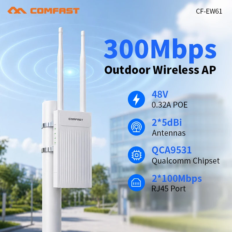 COMFAST 300/1200Mbps Outdoor Wireless AP 2.4GHz/5.8GHz High Power WiFi Access Point 5dBi Antenna 48V PoE IP66 EU/US Plug