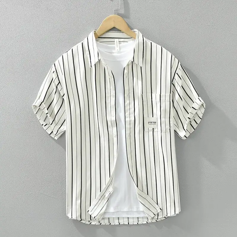 

Men's Striped ort Sve irt Top Loose Fit Summer Thiened Casual Wear Daily Patterned Clothing