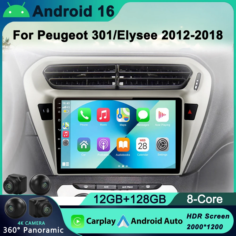

8G+128G For Peugeot 301 Citroen Elysee 2013 - 2018 Car Radio CarPlay Android Auto GPS Navigation No 2 din 2din DVD