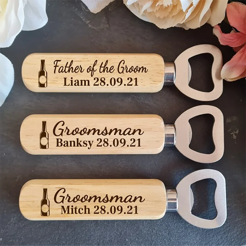 Personalised Wooden Bottle Opener Gift Engraved Wedding Gift for Best man Father of the Bride Groomsmen Wedding day Gifts favor