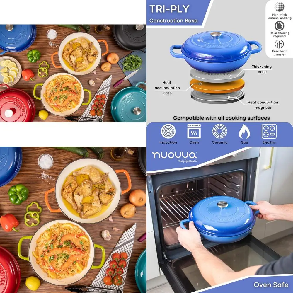 

Cast Iron Dutch Oven with Lid – Non Stick Shallow Dutch Oven Pot, Oven Safe up to 500° F – Sturdy Cooking Pot – Enamelled Stockp