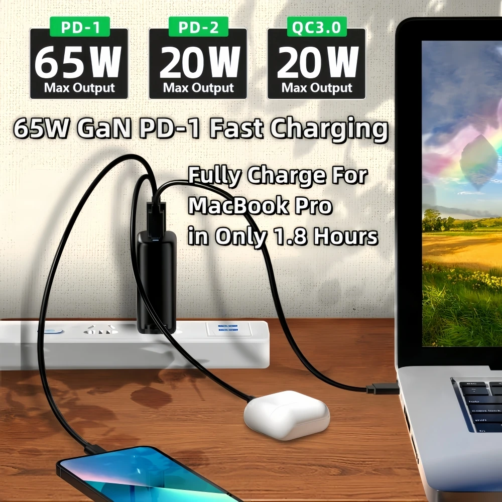 Real 85W GaN USB Type C Charger QC3.0 Quick Charger PPS PD 20-65W Laptop Fast Charging For iPhone 15 16 MacBook Pro Ipad Samsung