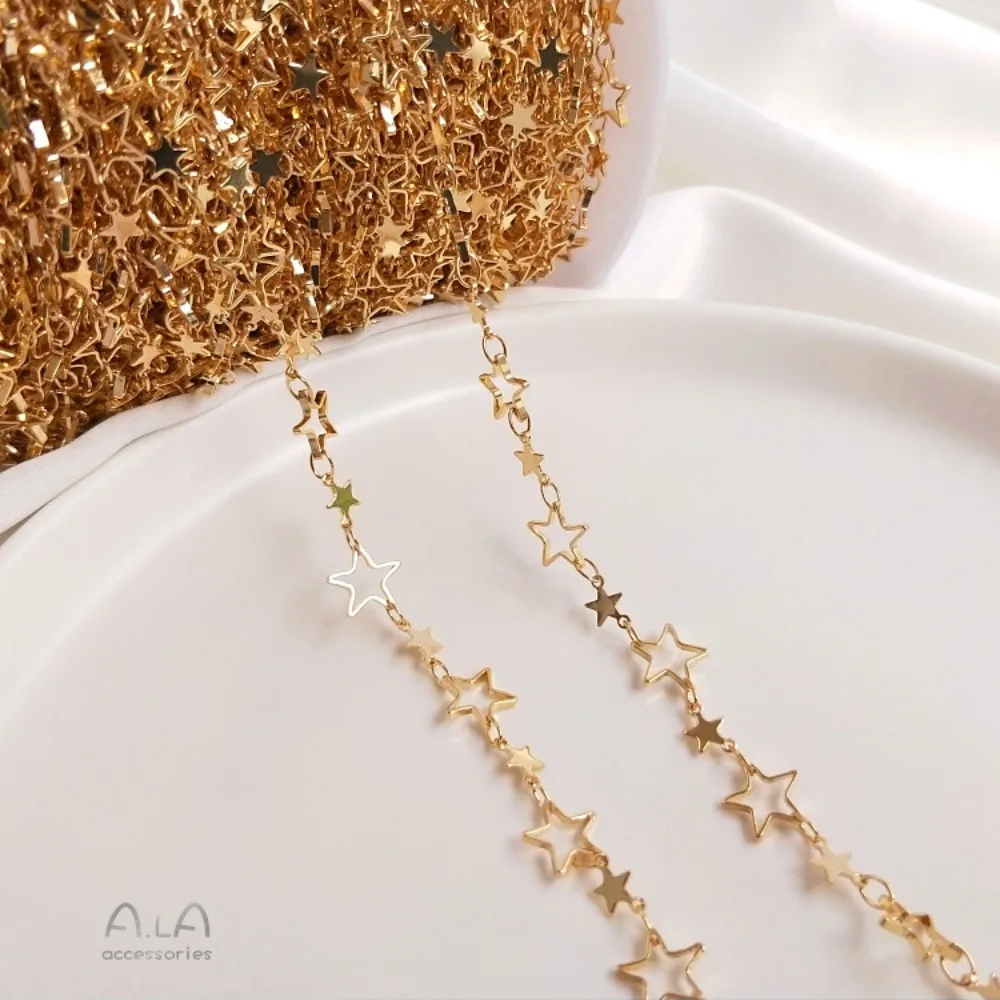 سلسلة مصنوعة يدويًا من النحاس الكوري باللون الذهبي عيار 14 قيراط، سلسلة فضفاضة على شكل نجمة خماسية مادة سوار خلخال ذاتية الصنع #4