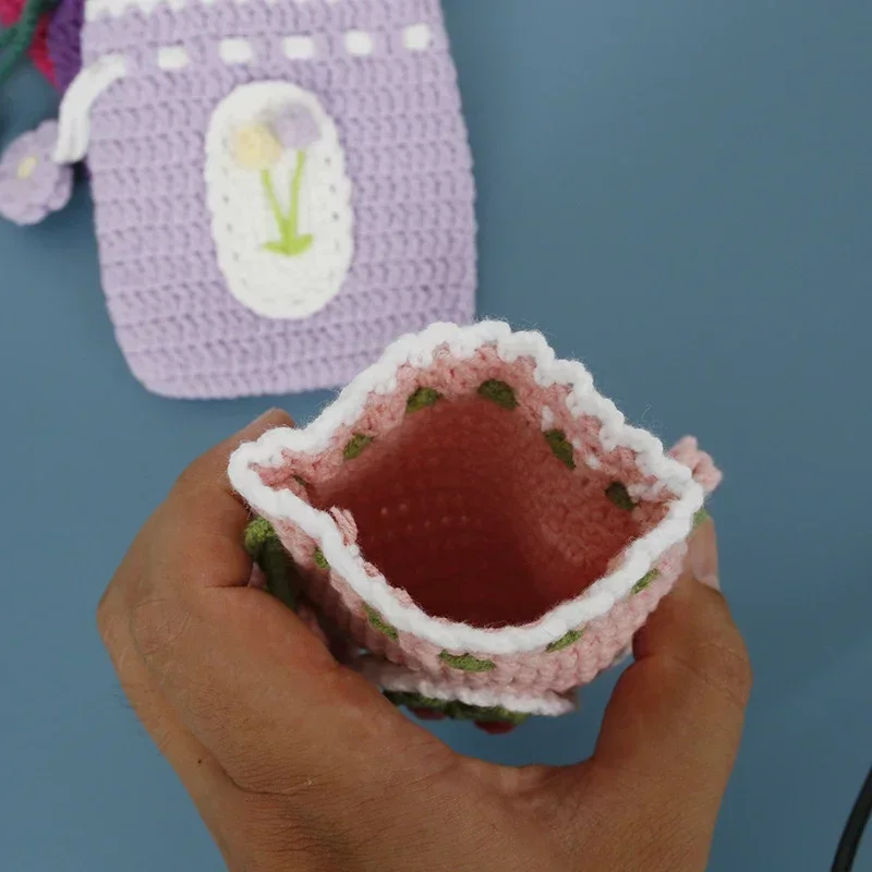 Grenz überschreitende süße hand gewebte Münz tasche gestrickte Woll häkel tasche Mini-Wickelt asche fertig Kinder süße Münz tasche bequem