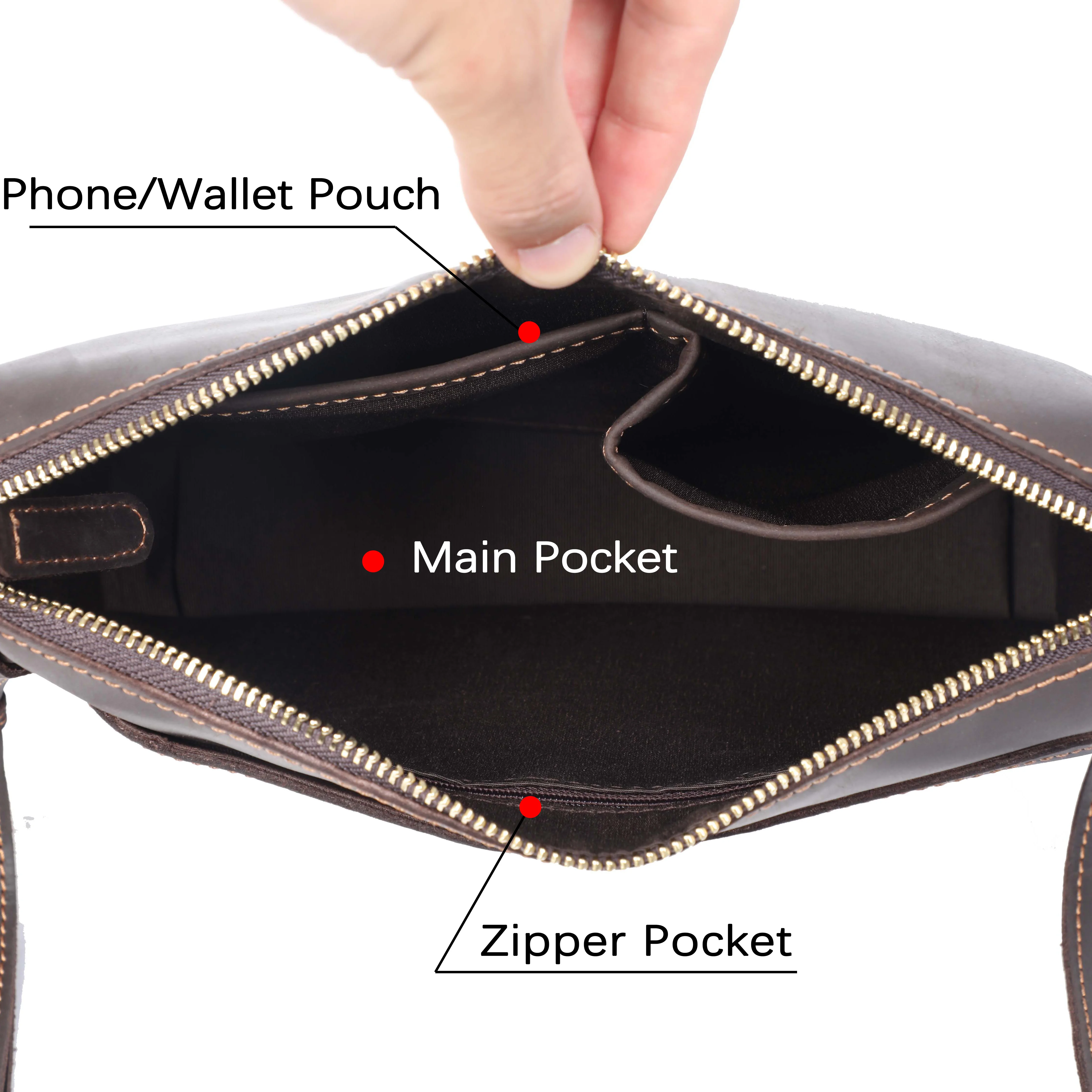 S.WORKER Vintage Echtleder Herren 11" Messenger Bag Umhängetasche Crazy Horse Rindsleder Schultertasche Top-Layer Mode – Detail 12