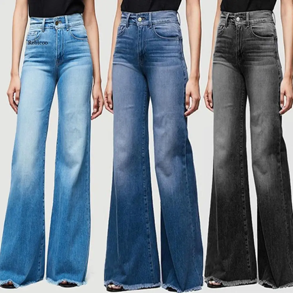 

Flare Jeans Pants Women Vintage Denim Ladies Jeans Women High Waist Fashion Stretch Pocket Trousers Wide Leg Jeans