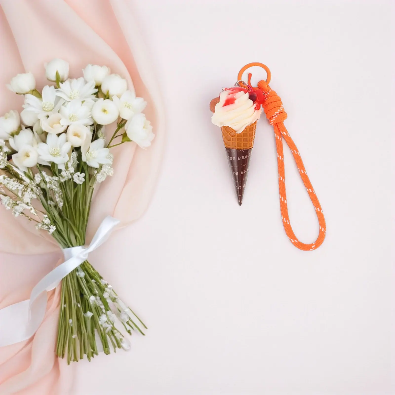 5Pcs Ice Cream Cone Keychain Cute Kawaii Fake Food Bag Charms Party Favors Birthday Decorations Sweet Cone Key Rings
