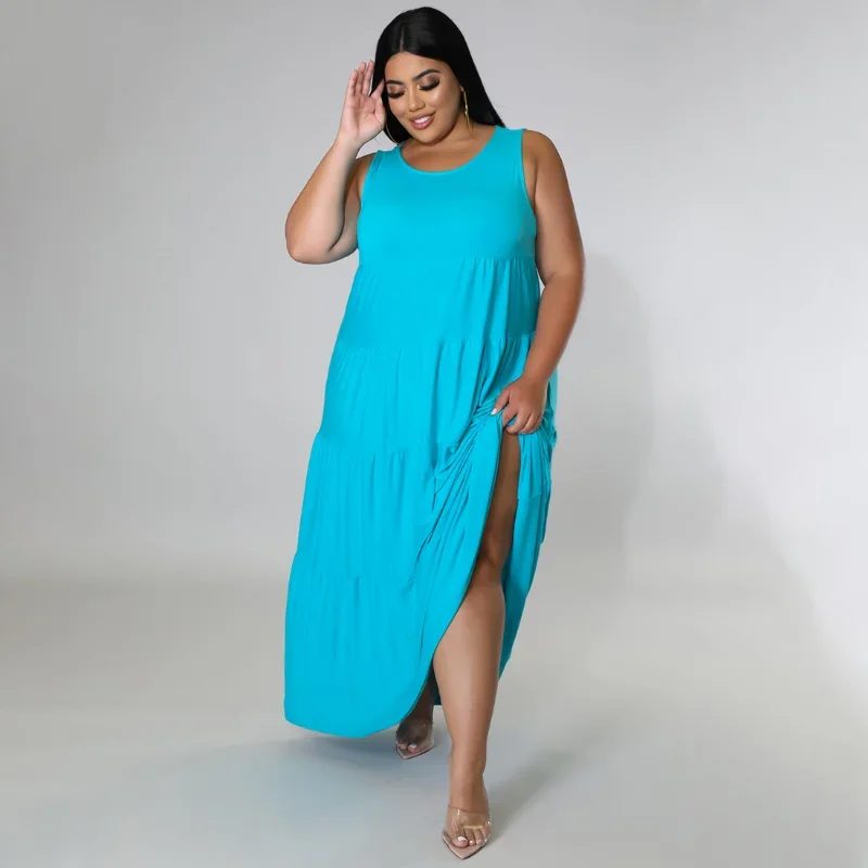 KEXU-Vestido maxi solto casual feminino, vestidos plus size, moda verão, streetwear sólido, estilo elegante de camiseta