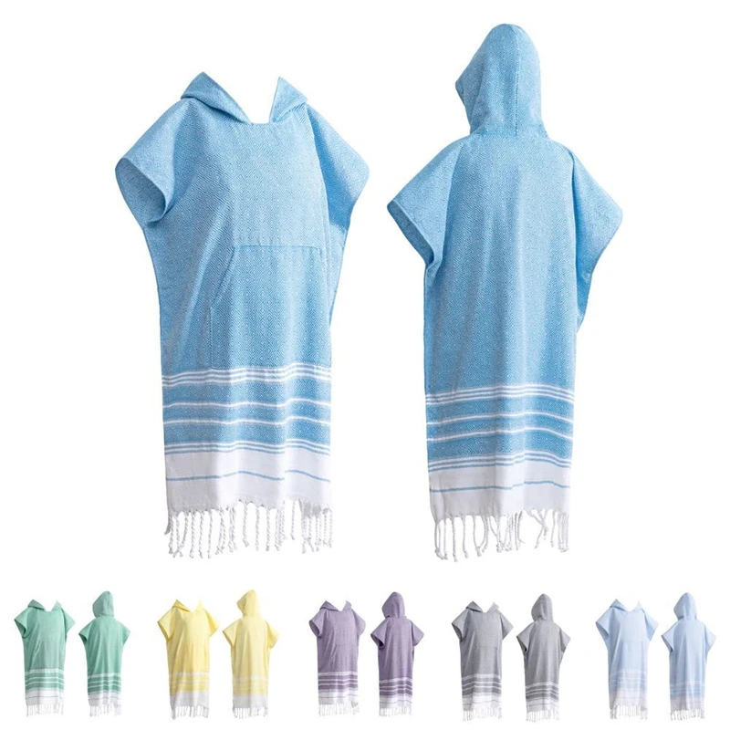 Turkish Cotton Poncho Bathrobe Quick-Drying Soft Hoodie for Beach Pool Home Travel Sports-Portable Design for Gym Use
