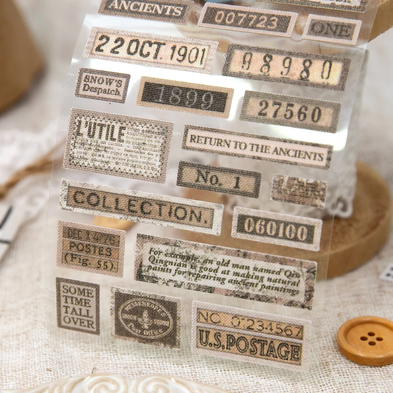 1 PC Patch Series Retro English Label Cloth Adhesive Stickers Creative Collage Decoration Junk Journal DIY Scrapbook Stickers