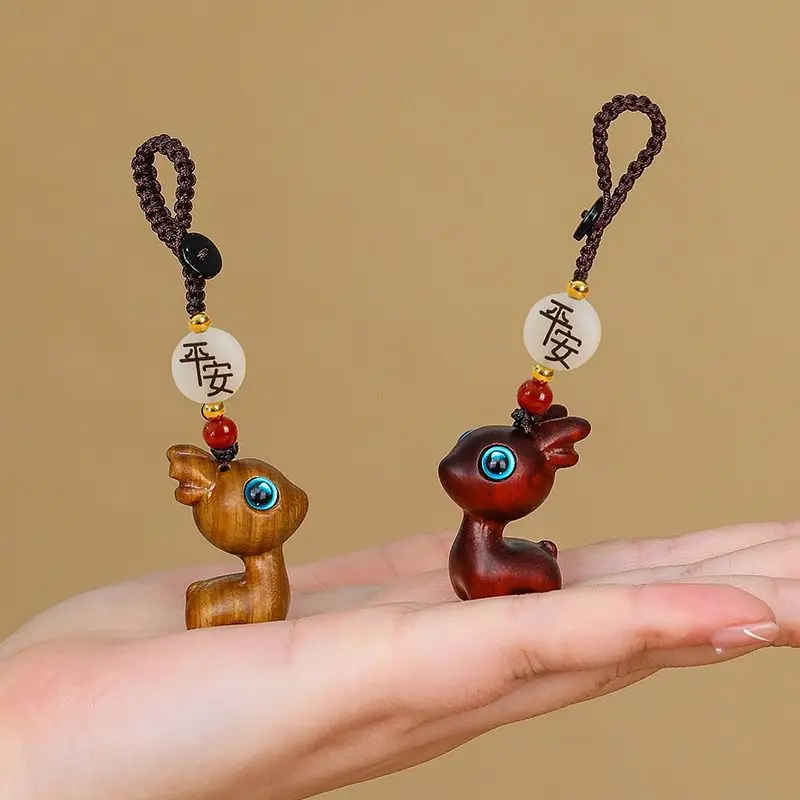 Miniature Wooden Small Deer Figures Ornament,Cute Animal Creative DIY keychain Pendant,Kids Graduate Souvenirs Holiday gifts