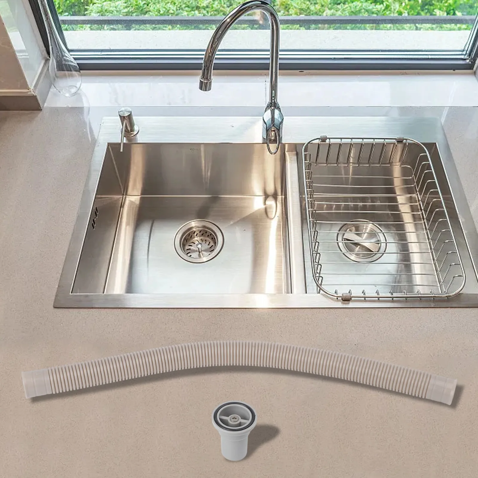 Kitchen Usage Grey Kitchen Sink Accessory Drainer Functional Kitchen Sink Innovative Overflow Design For Various Drain Sets