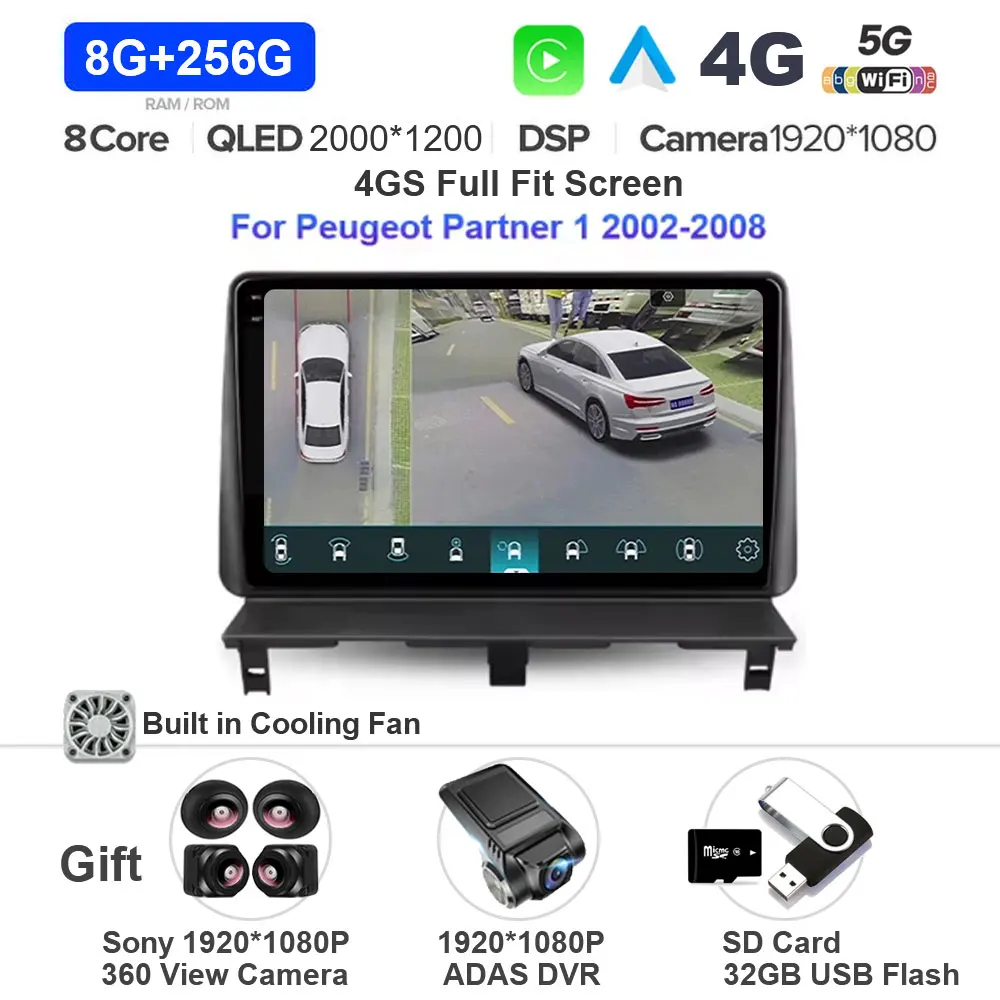 Android 15 Voor Peugeot Partner 1 2002 - 2011 Autoradio Multimedia Stereo Video Player met Carplay 4G BT