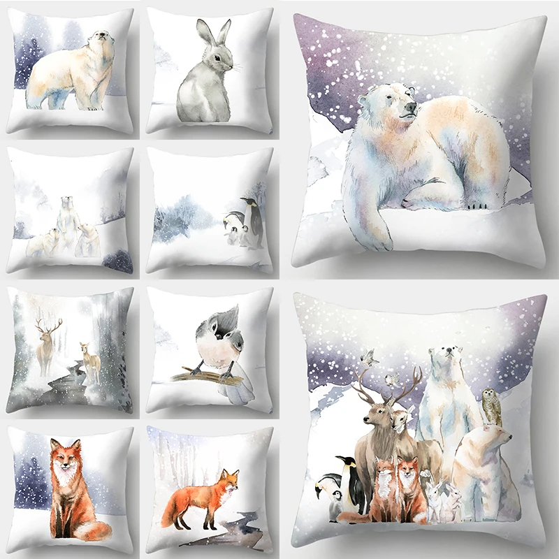 Watercolor Animals Pillow Case Cute Fox Deer Pillowcase for Pillows Bed Sofa Home Decor 45x45cm Room Bedroom Living Room