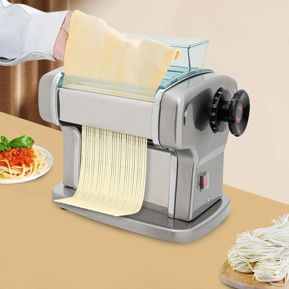 Automatic Noodle Machine Electric Stainless Steel Noodle Maker Commercial Family Use Rollers and Cutter with 9 ThicknessSettings