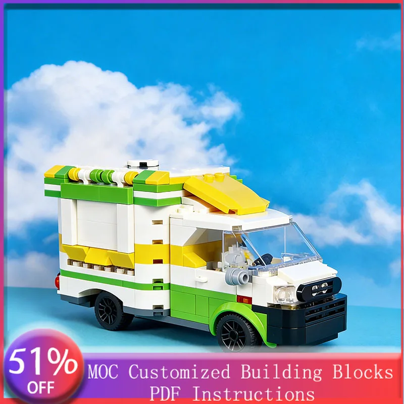 

336 деталей: Технологичный модульный конструктор MOC «Грузовой фургон-смузи» для самостоятельной сборки, простой в использовании, для мальчиков, подарок