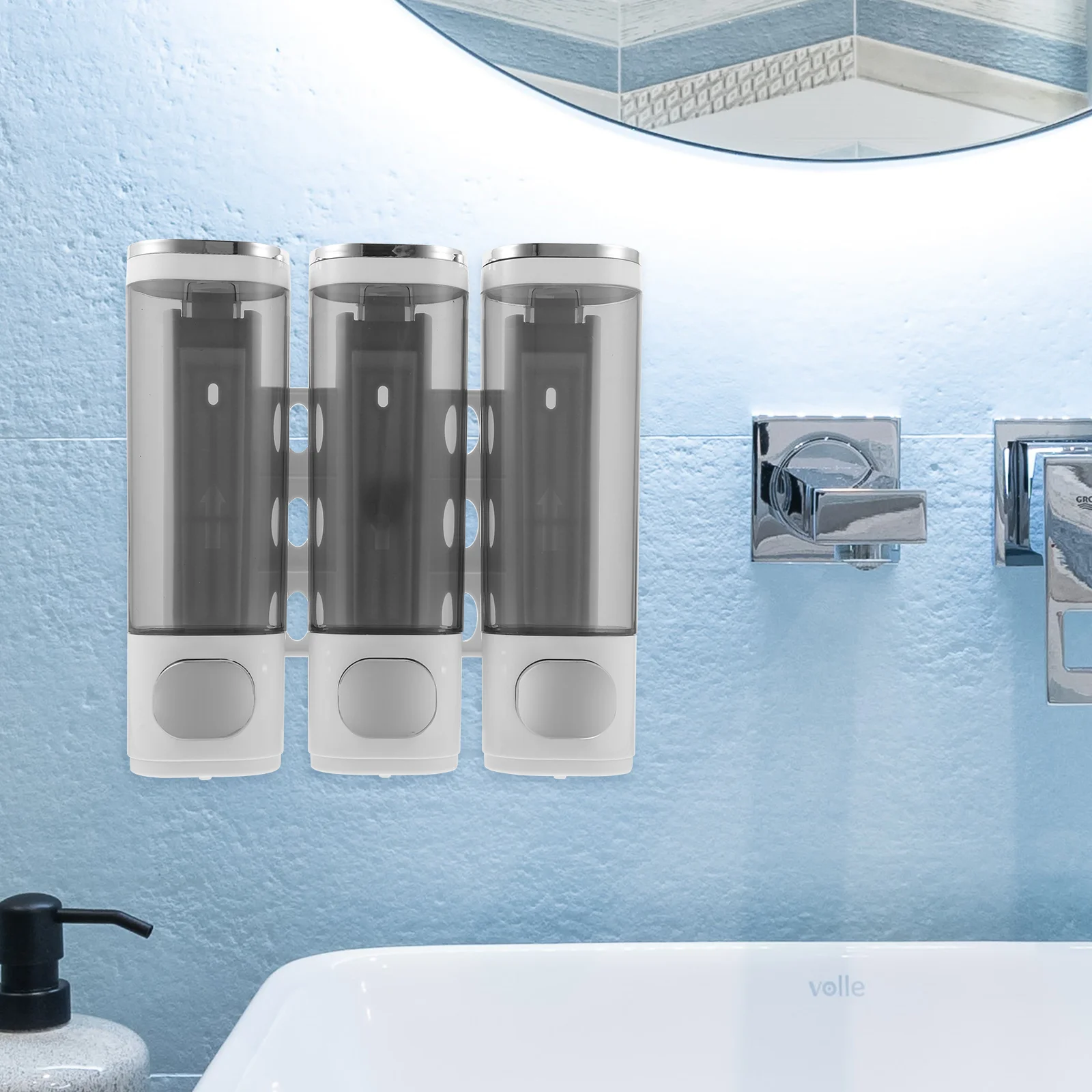 Wall Mounted 3 Chamber Conditioner Dispenser Manual Shampoo Dispenser Bathroom Supplies wall-mount shampoo dispenser