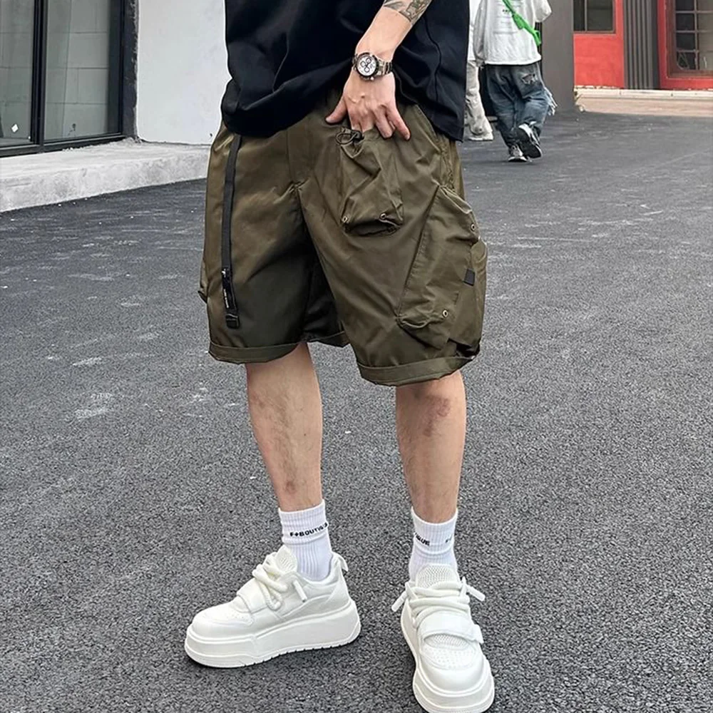 Summer Mens Workwear Shorts Simple American Style Retro Solid Color Loose Creativity Pockets Versatile Casual Daily Shorts 2024