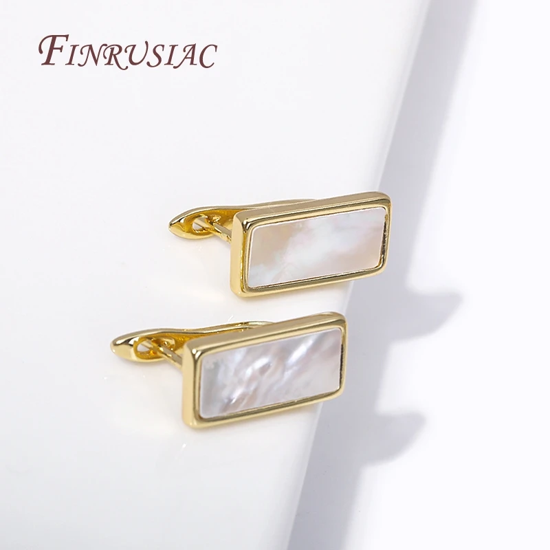 Natural Shell Rectangle Earring Fasteners Ear Wire Clasps 18K Gold Plated Basic Earring Hooks For DIY Women Ear Jewelry Making