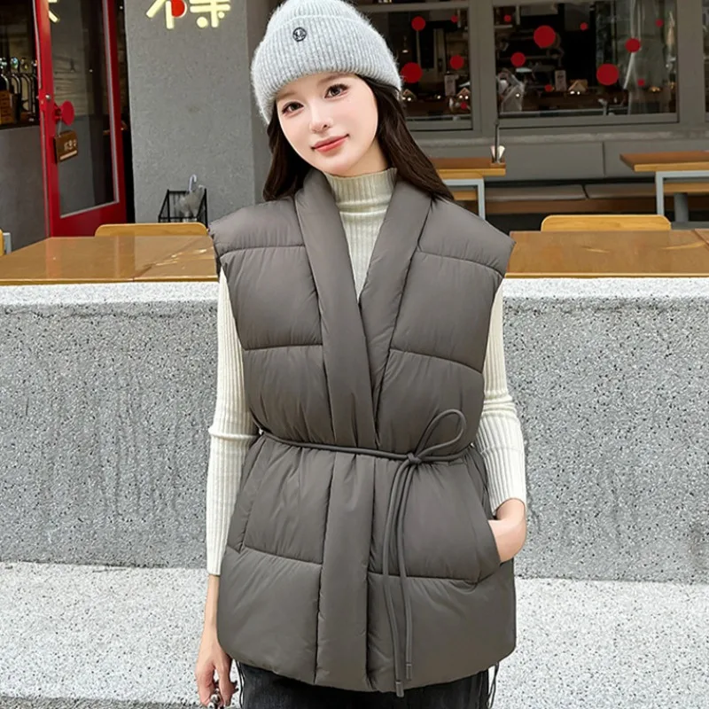 

Cotton Vest Women's 2026 Autumn and Winter New Korean Version Waist Cardigan Wear Warm Sleeveless Parkas