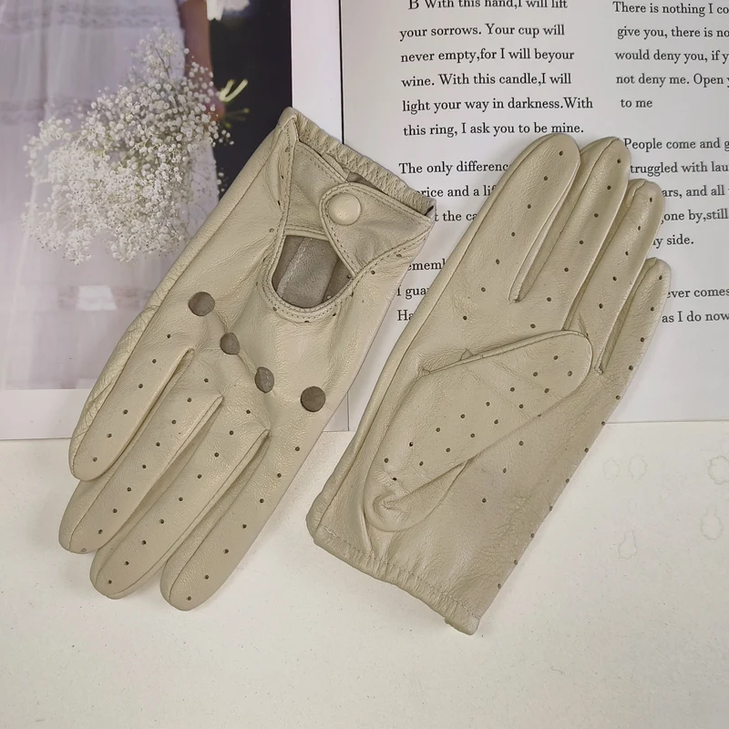 Guantes de conductor de piel de oveja para mujer Guantes de cuero de colores sin forro finos y transpirables Verano