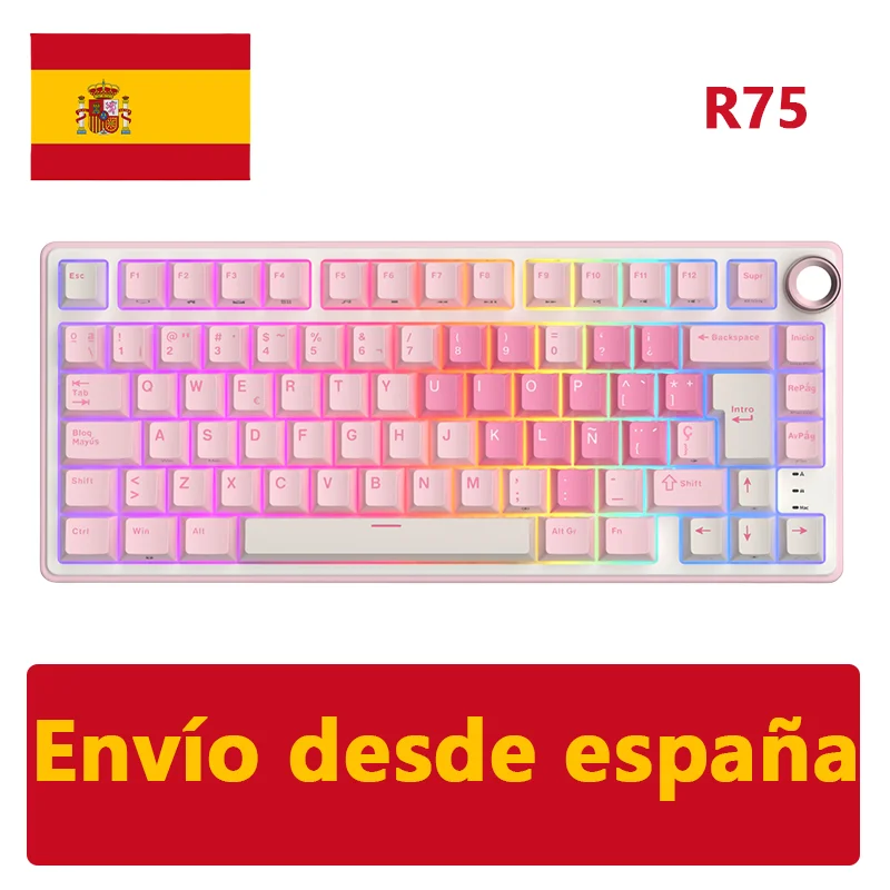 RK Royal Kludge R75 Gasket Mechanisch Toetsenbord 75% RGB Backlit Hot-swappable Bedraad Spaans Gaming Toetsenbord met PBT Keycaps Knop