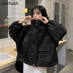 Jackets Women Pocket Korean Style Spring Autumn Overcoat All-match Loose Harajuku Cool Girl Casual Hot Students High Street