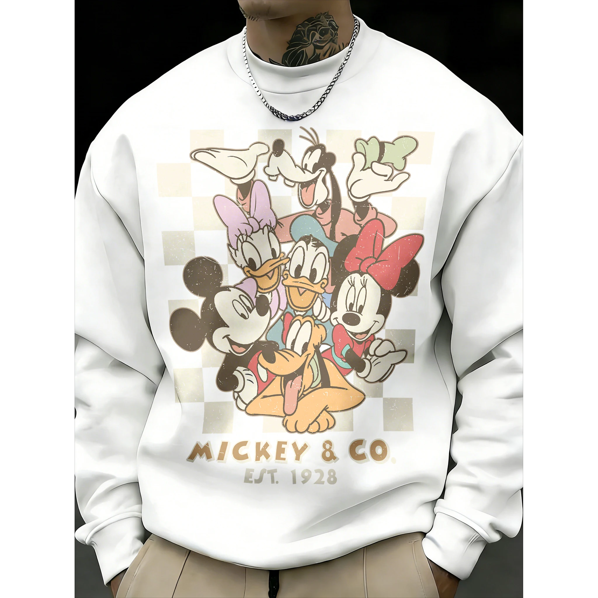 

Мужской свитшот из вельвета и хлопка с принтом Микки и друзей Диснея, осенне-зимняя коллекция 2026, теплый, свободный, повседневный