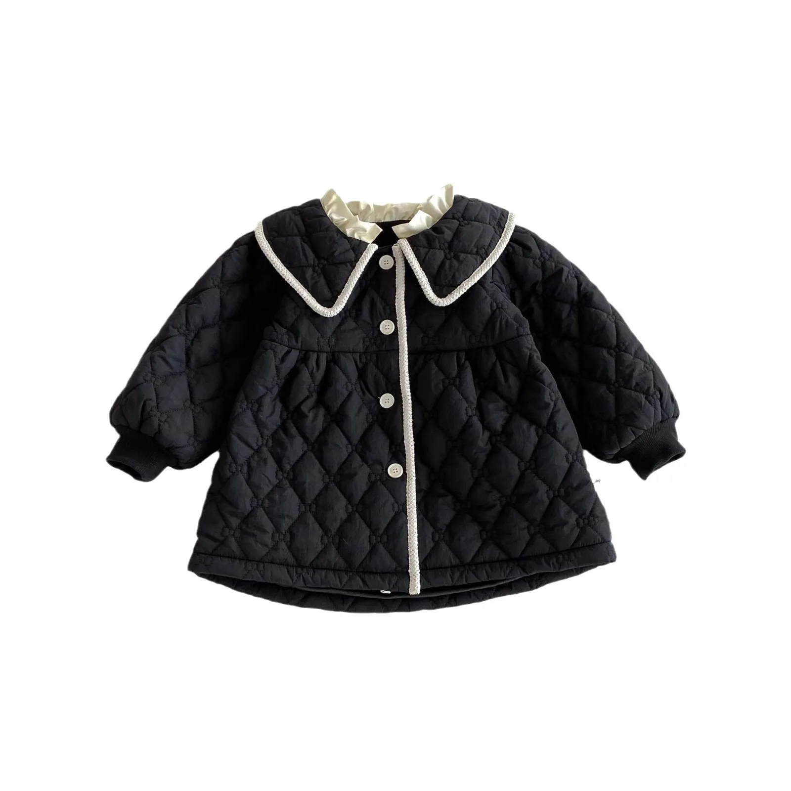 2025 Winter New Girls Plus Velvet Thick Warm Coat Solid Infant Cotton Padded Jacket Cute Lapel Princess Clothes Baby Clothes