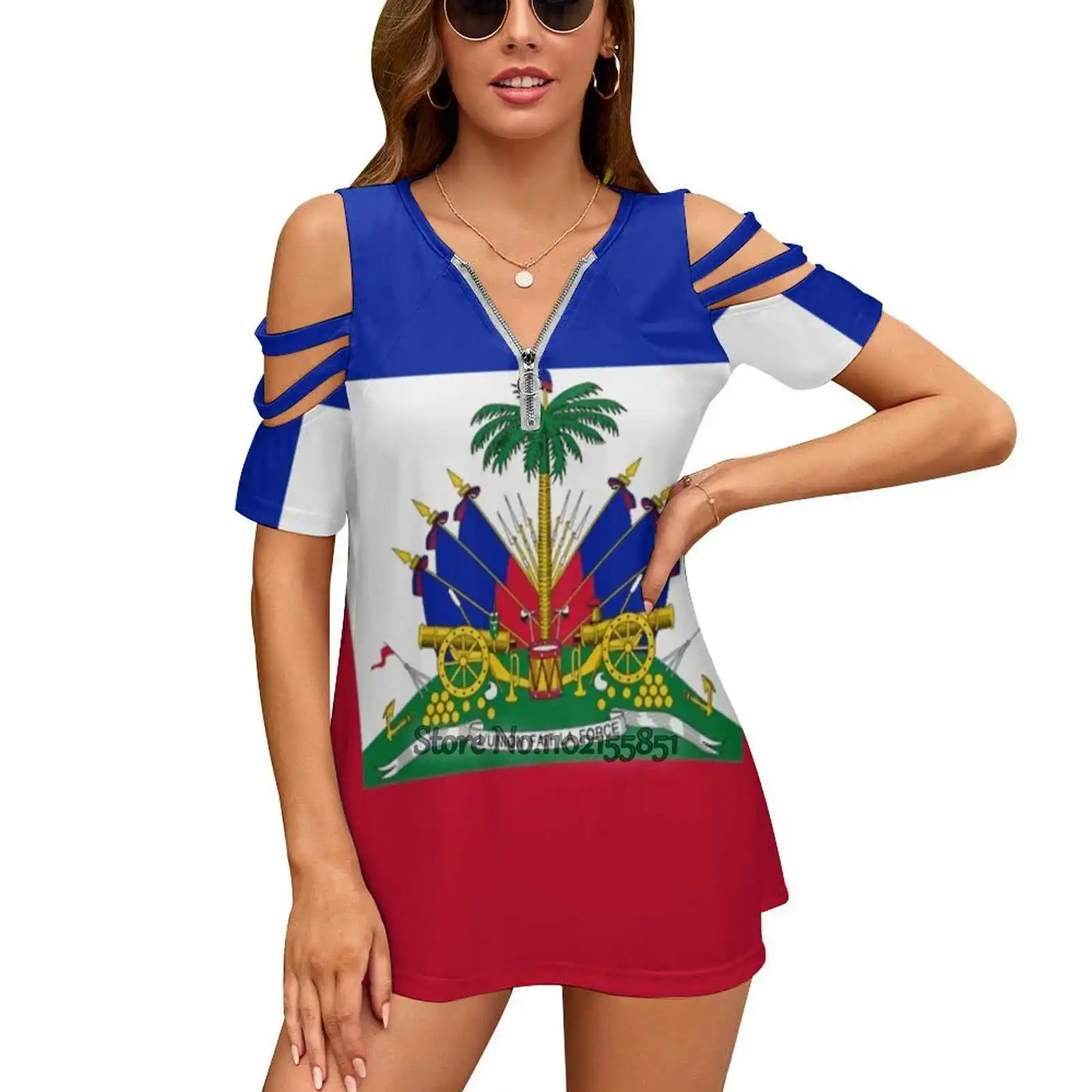 Flaga Haiti topy damskie Tee Ladies Casual seksowny T-Shirt powrót sznurowanie odzież flaga Haiti kraj świat moda mężczyźni trendy damskie