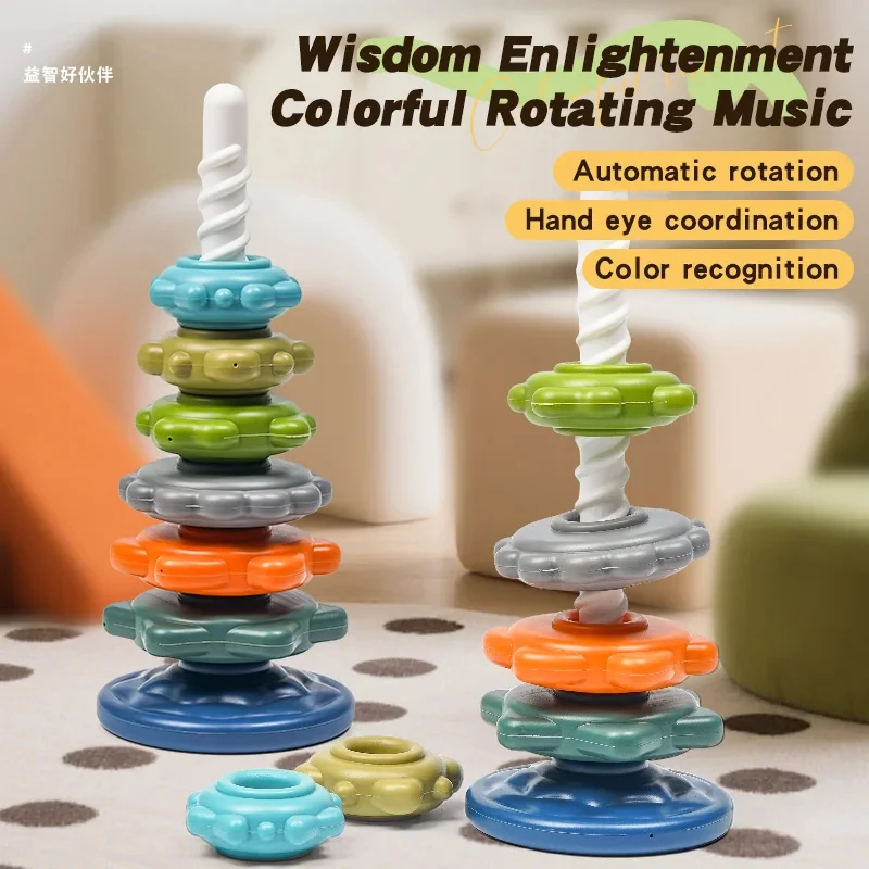 Rainbow Twist and Stack Colorful Nesting Rings 1-3 Year Old Baby and Toddler Twist Tower Early Education Educational Toys