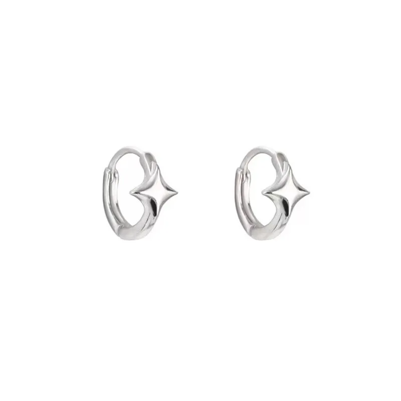 New Trendy Four-pointed Star Hoop Earrings For Women Simple Asymmetric Silver Color Earring Aesthetic Jewelry Gifts