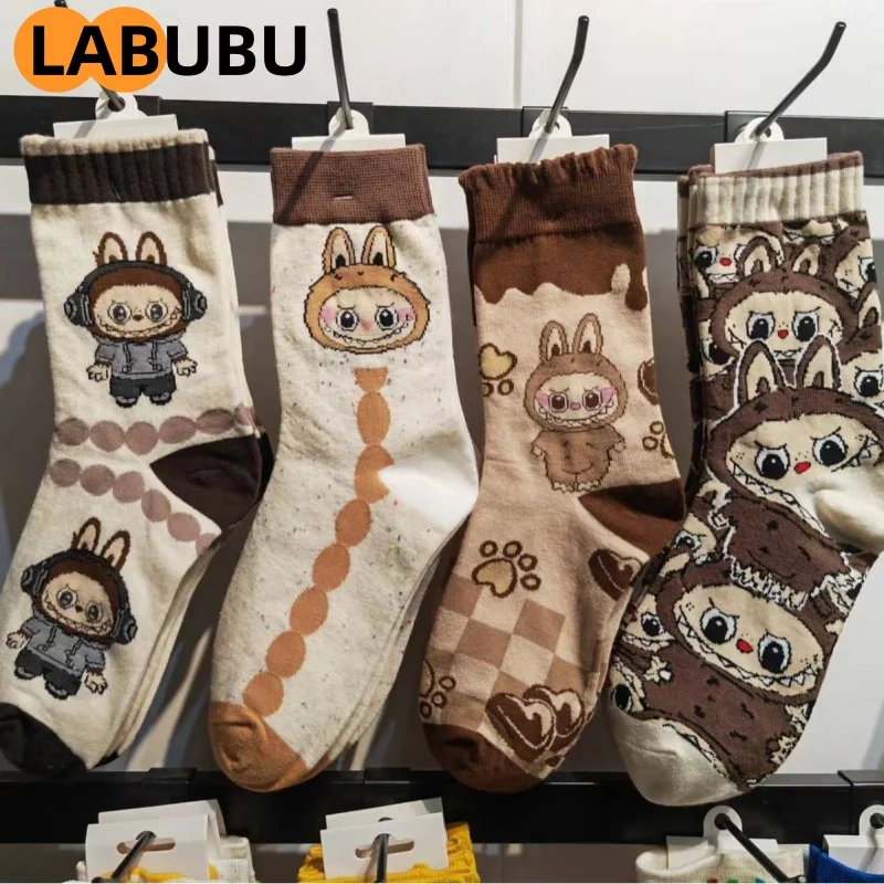 New Cute Labubu Cartoon Winter Warm Cotton Socks Adult Medium Tube Anime Pattern Socks Girlfriend Christmas Gift