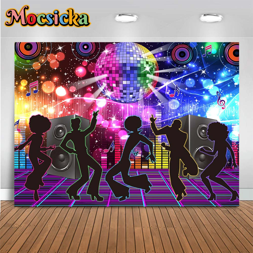 

Mocsicka Retro Disco Music Party Background Banner Decoration Let's Glow Shiny Lights Backdrop Back to 80's Birthday Photo Booth