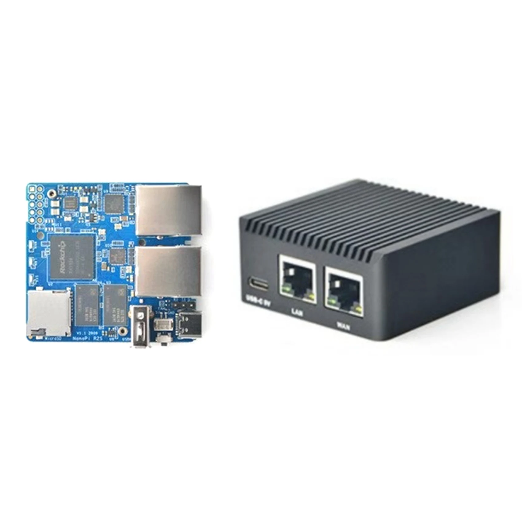 SWXF  R2S Router RK3328 1GB DDR4 RAM with CNC Metal Case Mini Router Dual Gigabit Port OpenWrt System