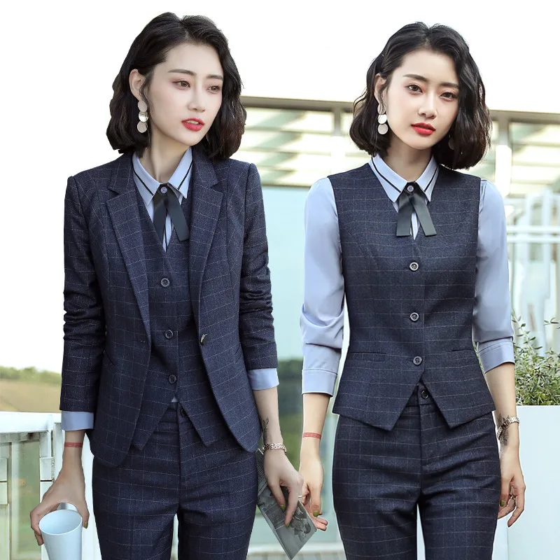 8236 Business Suit Women's New Plaid Formal Wear Women's Small Suit Fashionable Temperament Business Style Suit Women's Suit