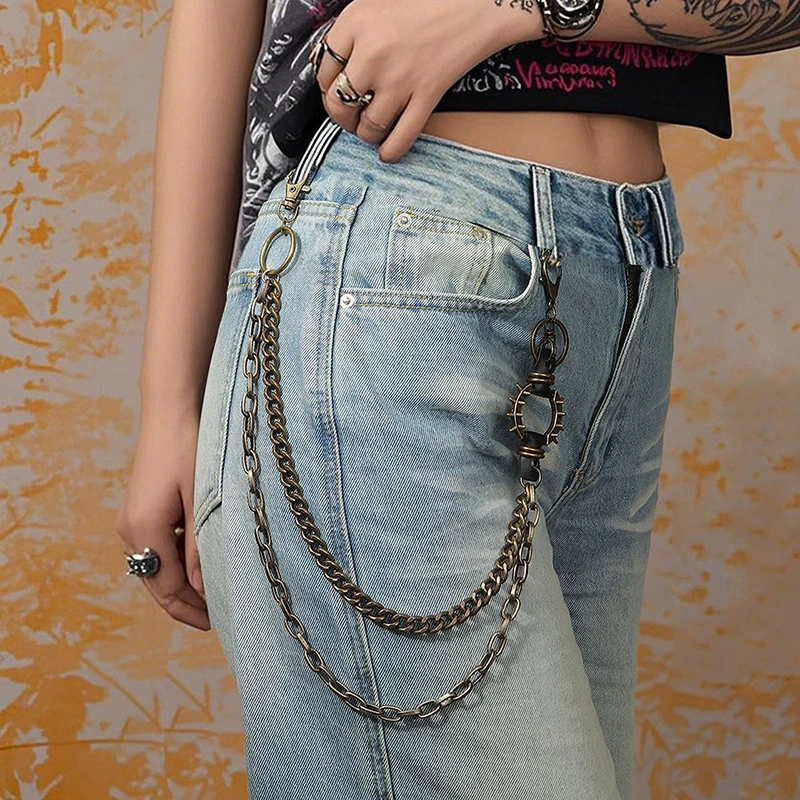 سلاسل خصر فاسق، سلاسل بنطلون هيب هوب مسننة، أحزمة معدنية قديمة للسراويل، حقيبة يد وديكور الملابس، نمط روك