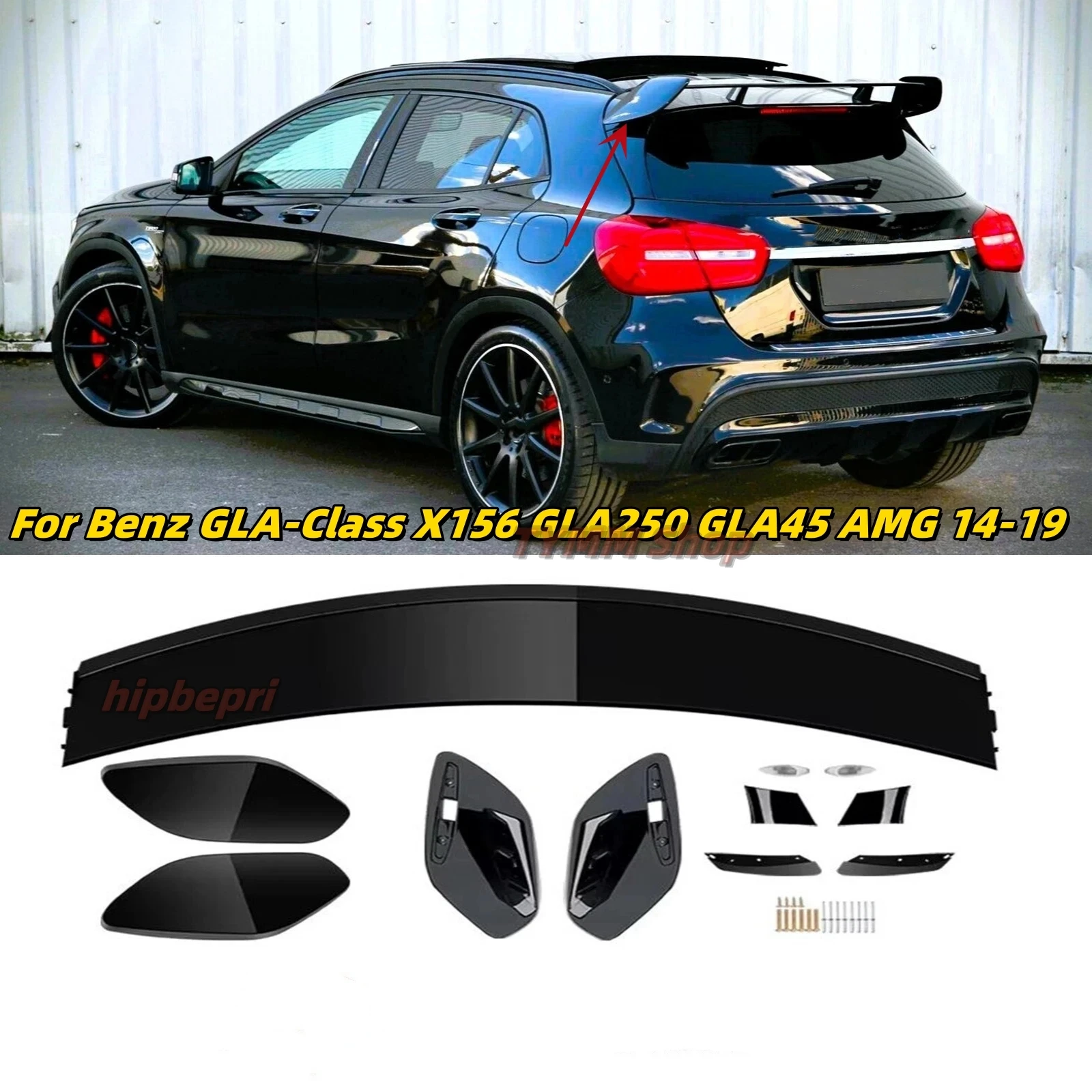 Car Rear Trunk Spoiler Wing For Mercedes-Benz GLA Class X156 GLA180 200 250 GLA45 AMG-Line 2014-2018 Glossy Black Tail Wing