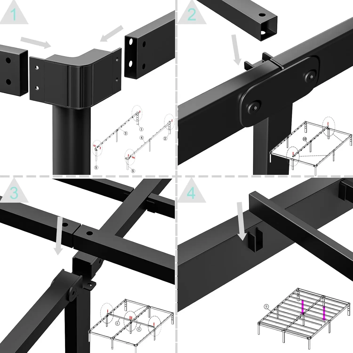 Struttura del letto in metallo da 18 pollici, struttura del letto oversize, senza bisogno di molle a scatola, facile da montare, senza rumore, nero