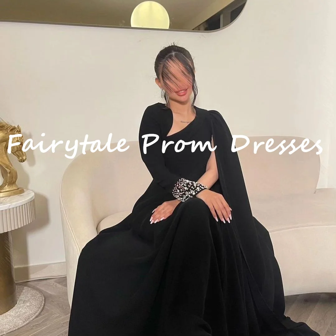 Fairytale Formal occasion Dresses Prom Dress Elegant party dresses for women 2024 Black Long Sleeves V-neck Floor-Length