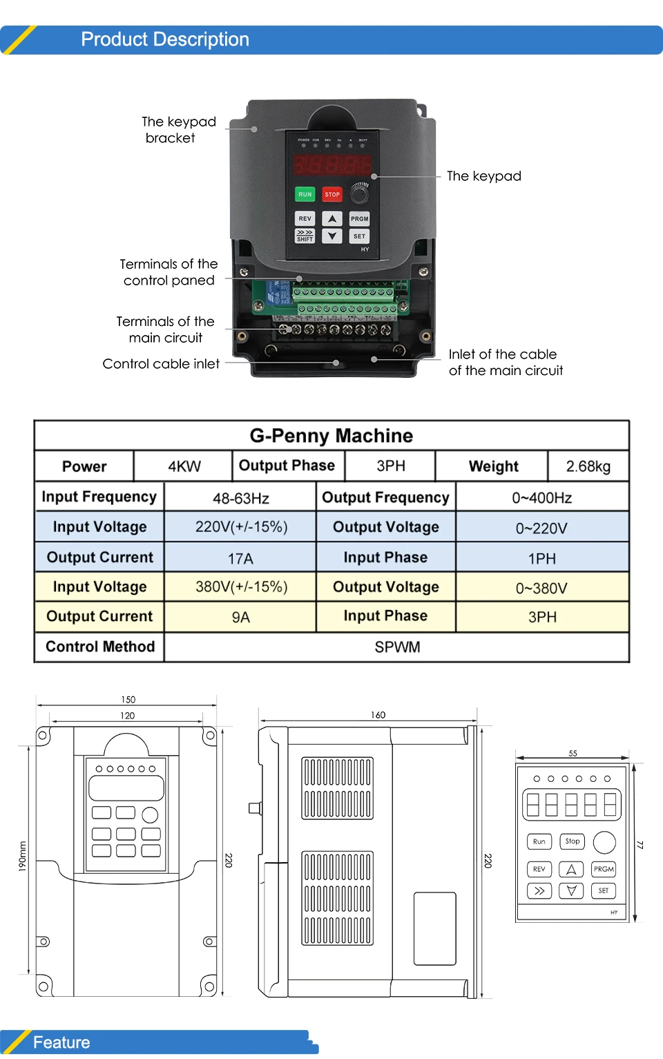 G-Penny CNC 3,2 kW ER20 Wassergekühlter Spindel-Kit 24000 U/min 4 Lager 0,01 mm Rundlauf HY 4 kW Inverter 100 mm Halterung Wasserpumpe Holz – Detail 9