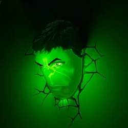 Creative  Marvel hero Hulk Head Helmet Fist Glove figures model 3D Wall Lamp Unique LED light Head lamp Home room decoration